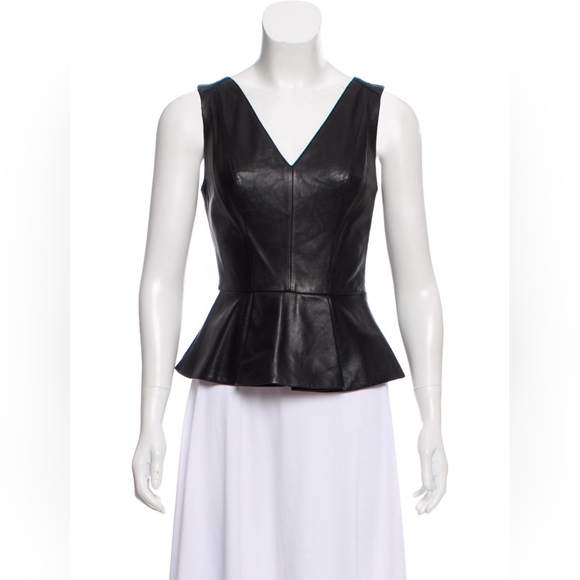 Robert Rodriguez Black V-Neck Leather Sleeveless Peplum Top Mesh Back Size 8 - Picture 5 of 9